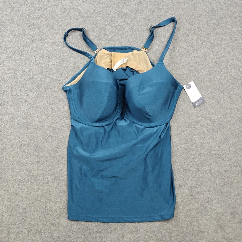 Cacique Tankini Swim Top Womens 42D Blue Underwire Balconette Lined New